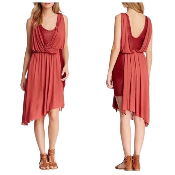 Free People Dresses & Skirts - Free People Eleanore Draped Asymmetrical Mini Dress Small Red